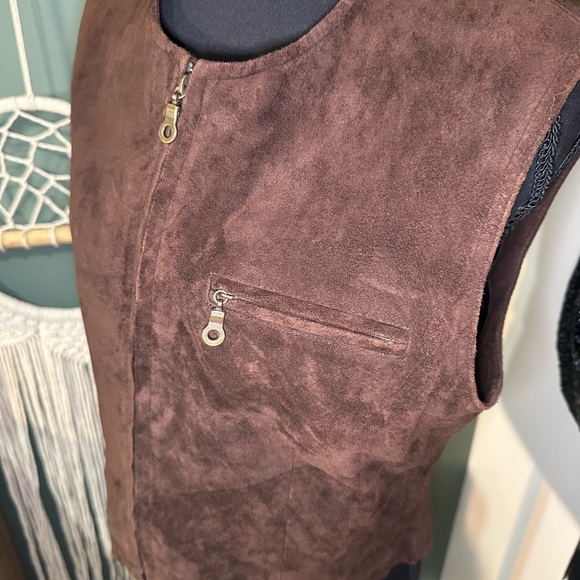 Vintage Harolds Brown Suede Leather Cropped Vest 90s Zip (See Sizing) - Picture 5 of 6